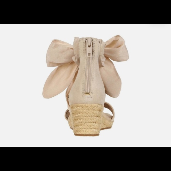RARE - UGG Trina Nude Suede Wedges – Ballerina Wrap Ribbon Style – Size 7 - Picture 5 of 6